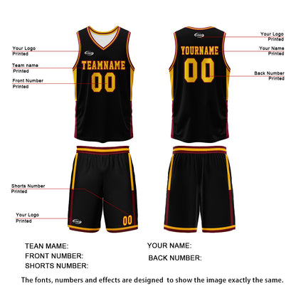 Custom Black White Yellow Reversible Basketball Suit for Adults and Kids Personalized Jersey