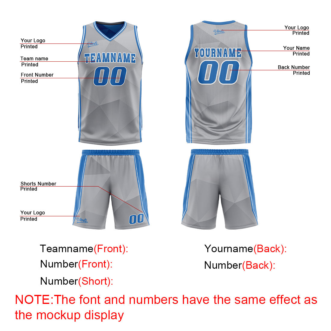 Custom Grey Blue Reversible Basketball Suit for Adults and Kids Personalized Jersey