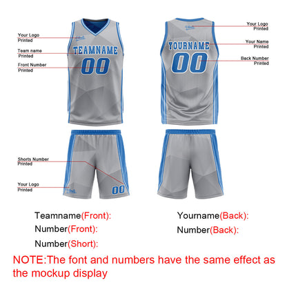 Custom Grey Blue Reversible Basketball Suit for Adults and Kids Personalized Jersey
