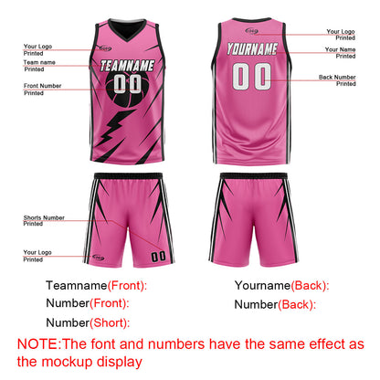 Custom Pink Black Reversible Basketball Suit for Adults and Kids Personalized Jersey
