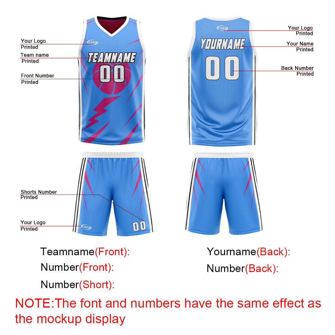 Custom Blue Pink Reversible Basketball Suit for Adults and Kids Personalized Jersey