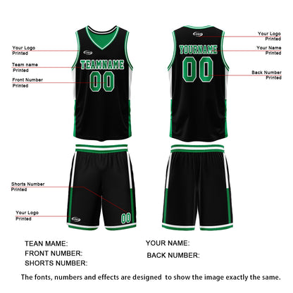 Custom Black Green Reversible Basketball Suit for Adults and Kids Personalized Jersey