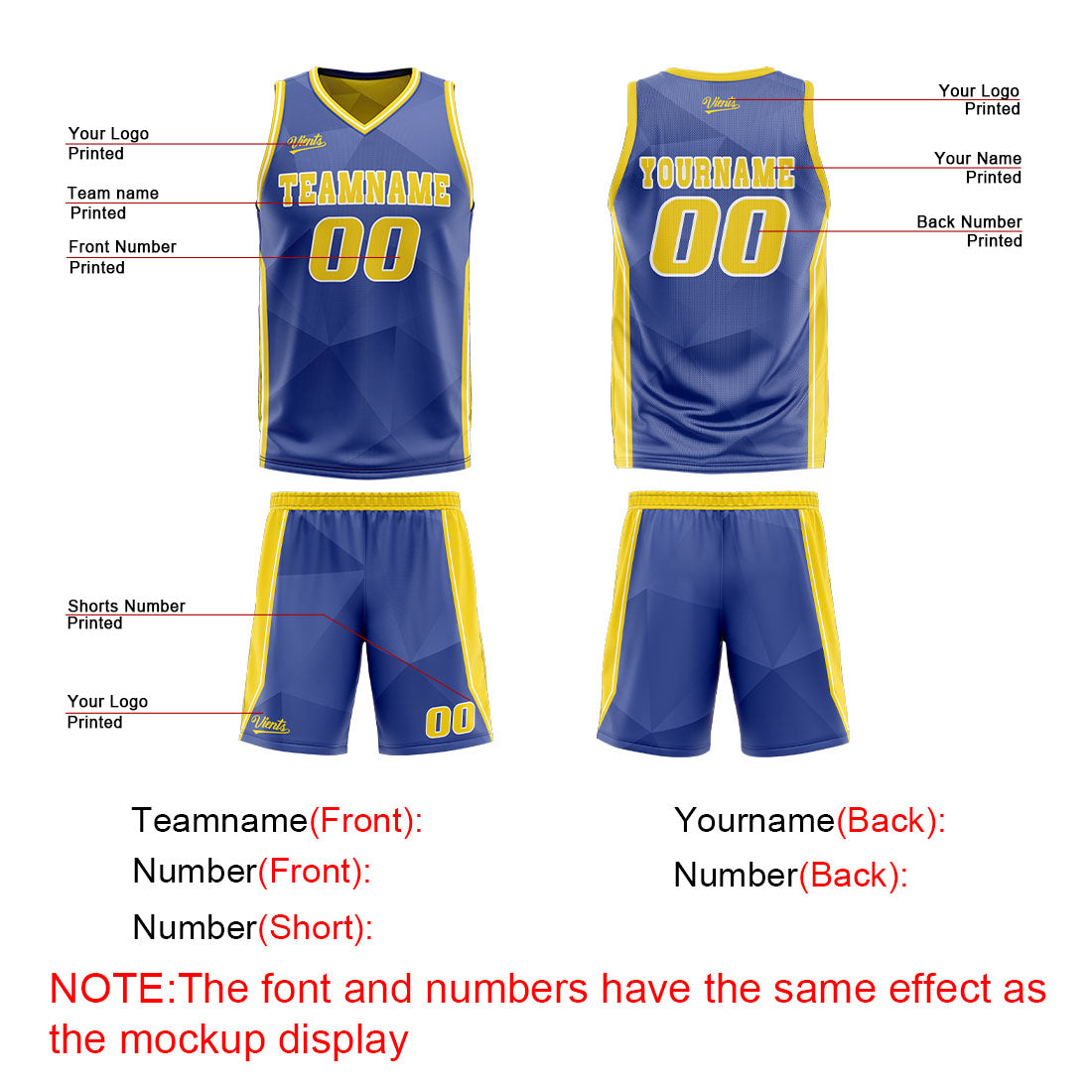 Custom Blue Yellow Reversible Basketball Suit for Adults and Kids Personalized Jersey