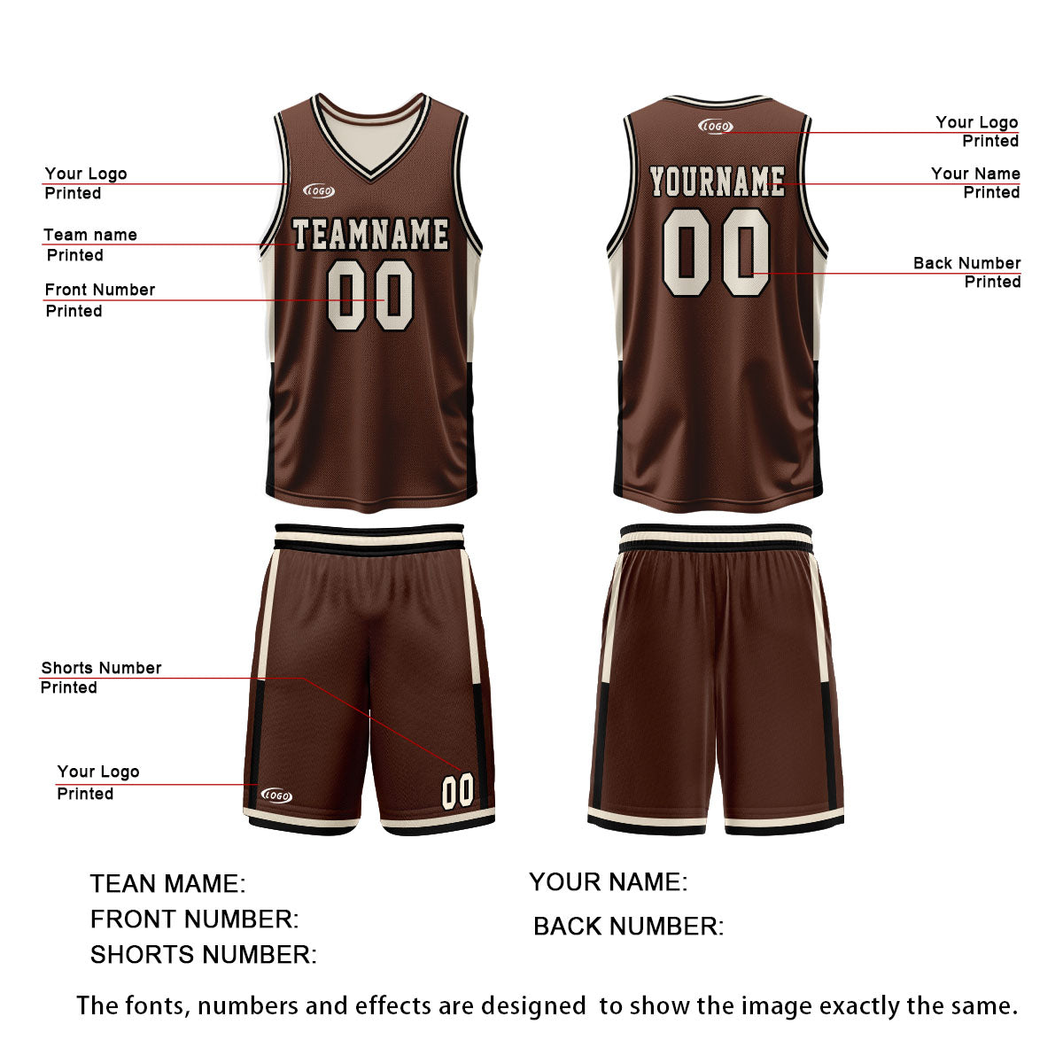Custom Brown Cream Reversible Basketball Suit for Adults and Kids Personalized Jersey