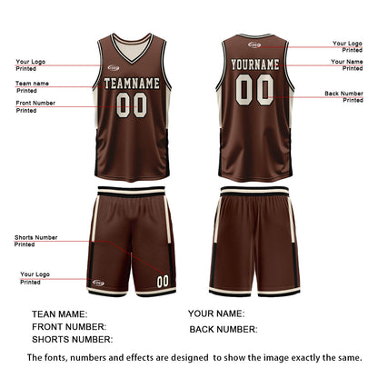 Custom Brown Cream Reversible Basketball Suit for Adults and Kids Personalized Jersey