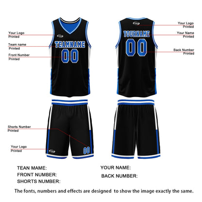 Custom Black Blue Reversible Basketball Suit for Adults and Kids Personalized Jersey