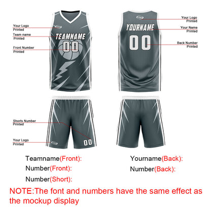 Custom Grey Light Grey Reversible Basketball Suit for Adults and Kids Personalized Jersey