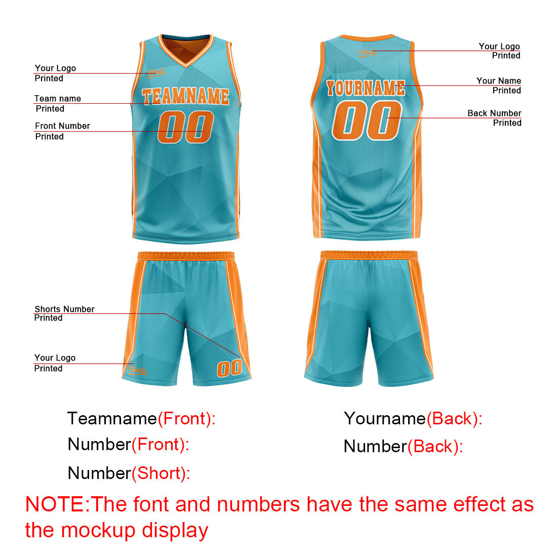 Custom Cyan Orange Reversible Basketball Suit for Adults and Kids Personalized Jersey