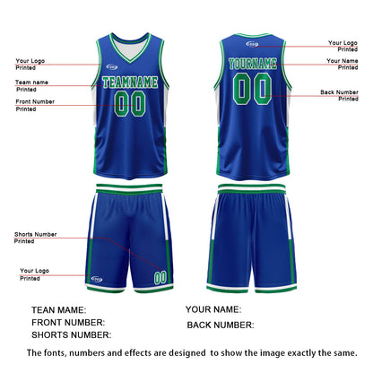 Custom Blue White Green Reversible Basketball Suit for Adults and Kids Personalized Jersey
