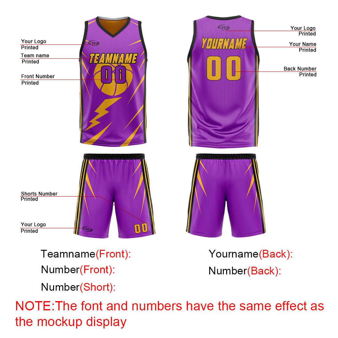 Custom Purple Yellow Reversible Basketball Suit for Adults and Kids Personalized Jersey