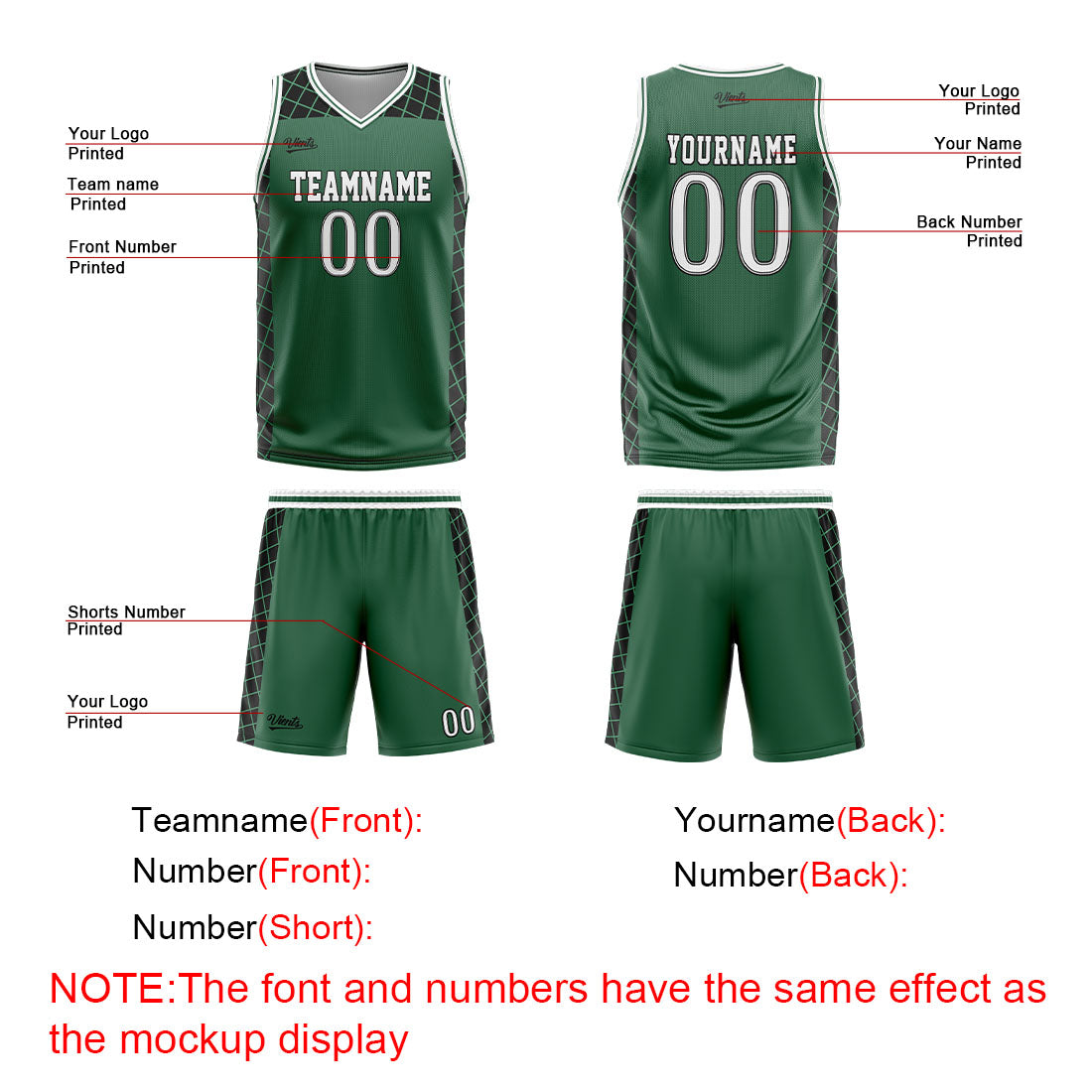 Custom Green Black Basketball Jersey Uniform Suit Printed Your Logo Name Number