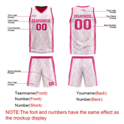 Custom White Pink Reversible Basketball Suit for Adults and Kids Personalized Jersey