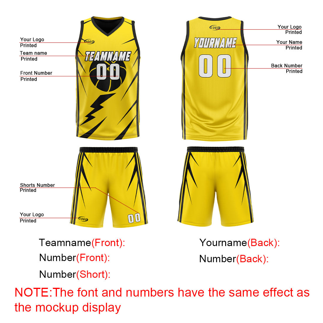 Custom Yellow Black Reversible Basketball Suit for Adults and Kids Personalized Jersey