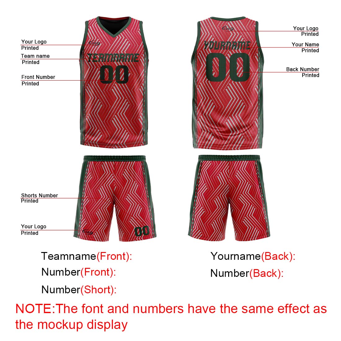 Custom Red Green Reversible Basketball Suit for Adults and Kids Personalized Jersey