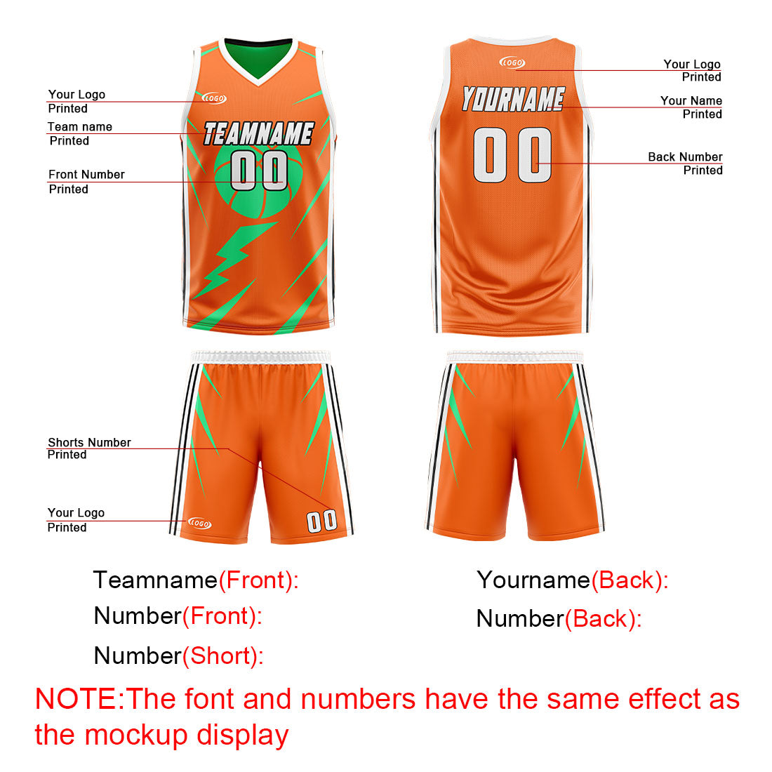 Custom Orange Green Reversible Basketball Suit for Adults and Kids Personalized Jersey