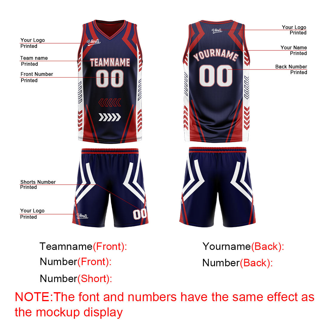 Custom Navy Red Reversible Basketball Suit for Adults and Kids Personalized Jersey