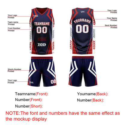 Custom Navy Red Reversible Basketball Suit for Adults and Kids Personalized Jersey