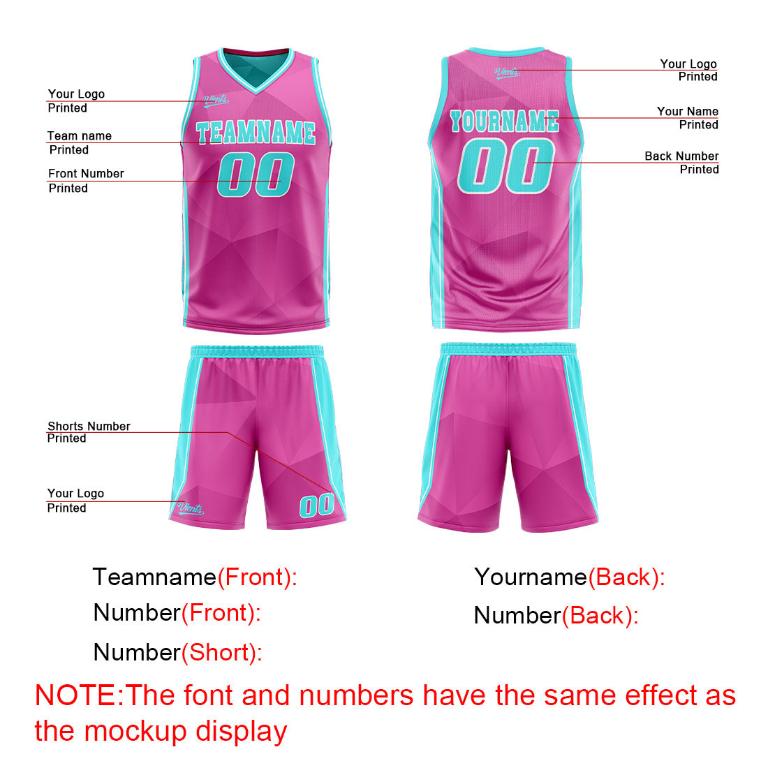 Custom Pink Cyan Reversible Basketball Suit for Adults and Kids Personalized Jersey