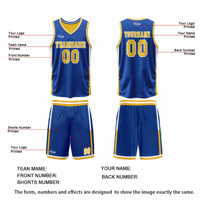 Custom Blue Yellow Reversible Basketball Suit for Adults and Kids Personalized Jersey