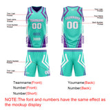 Custom Cyan Purple Reversible Basketball Suit for Adults and Kids Personalized Jersey