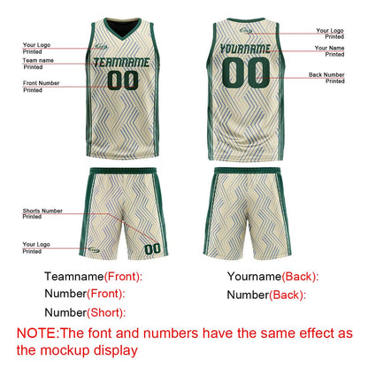 Custom Cream Green Reversible Basketball Suit for Adults and Kids Personalized Jersey