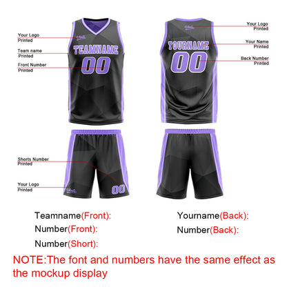 Custom Black Light Purple Reversible Basketball Suit for Adults and Kids Personalized Jersey