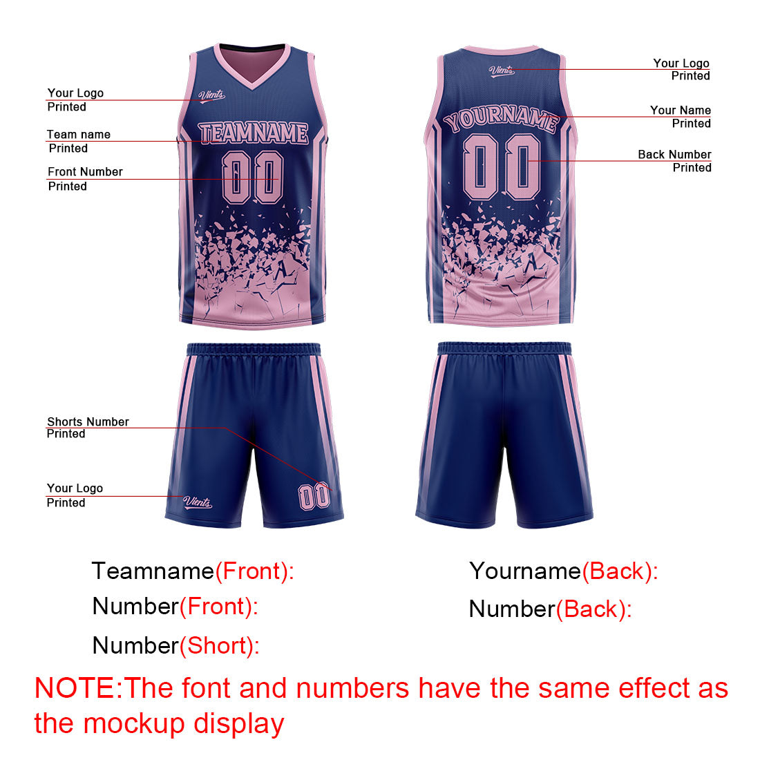 Custom Dull Blue Pink Reversible Basketball Suit for Adults and Kids Personalized Jersey