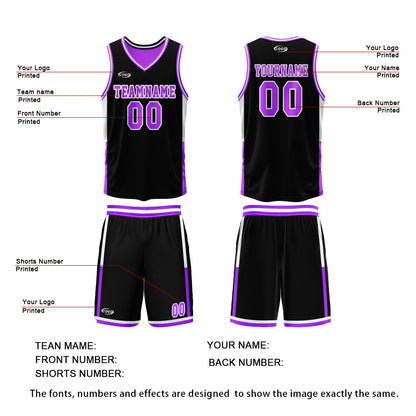 Custom Black Neon Purple Reversible Basketball Suit for Adults and Kids Personalized Jersey