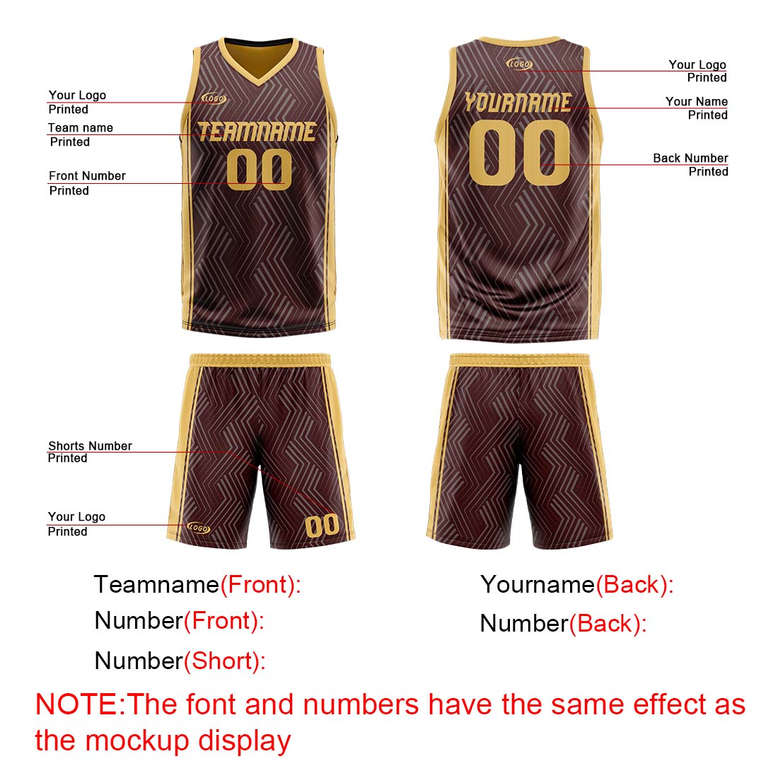 Custom Brown Yellow Reversible Basketball Suit for Adults and Kids Personalized Jersey