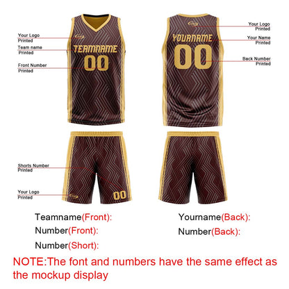 Custom Brown Yellow Reversible Basketball Suit for Adults and Kids Personalized Jersey