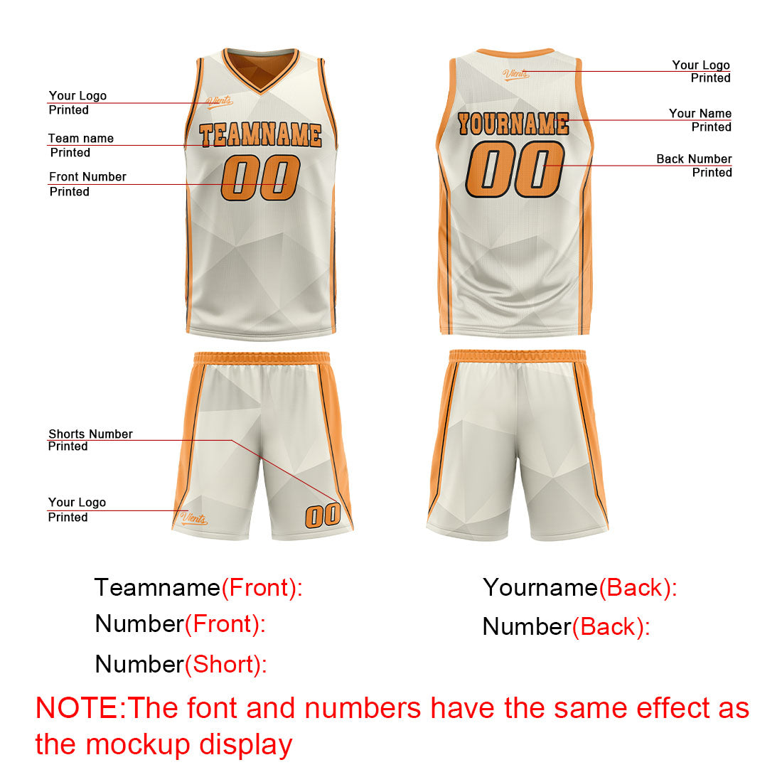 Custom Cream Orange Reversible Basketball Suit for Adults and Kids Personalized Jersey