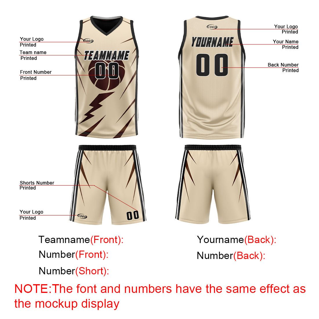 Custom Cream Brown Reversible Basketball Suit for Adults and Kids Personalized Jersey