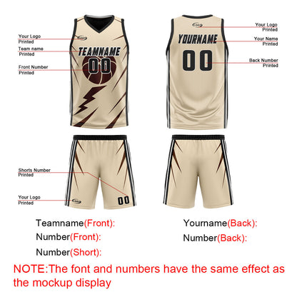 Custom Cream Brown Reversible Basketball Suit for Adults and Kids Personalized Jersey
