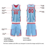 Custom Light Blue Red Reversible Basketball Suit for Adults and Kids Personalized Jersey