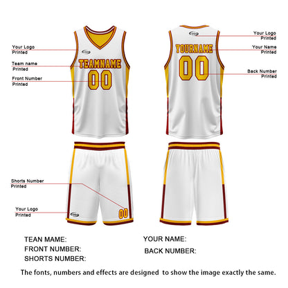 Custom White Yellow Reversible Basketball Suit for Adults and Kids Personalized Jersey