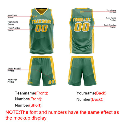 Custom Green Yellow Reversible Basketball Suit for Adults and Kids Personalized Jersey