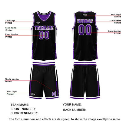 Custom Black Purple Reversible Basketball Suit for Adults and Kids Personalized Jersey