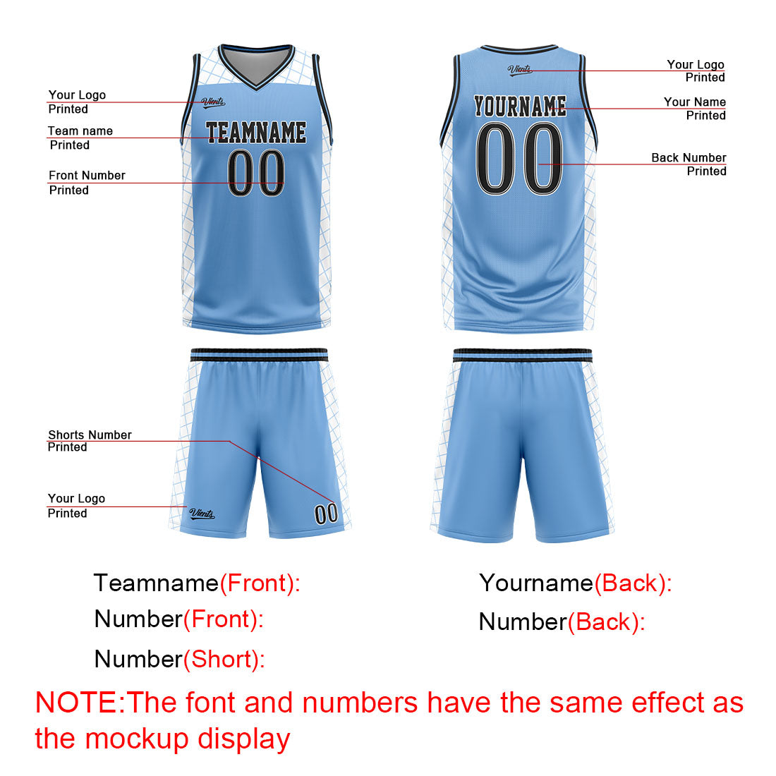 Custom Light Blue Black Basketball Jersey Uniform Suit Printed Your Logo Name Number
