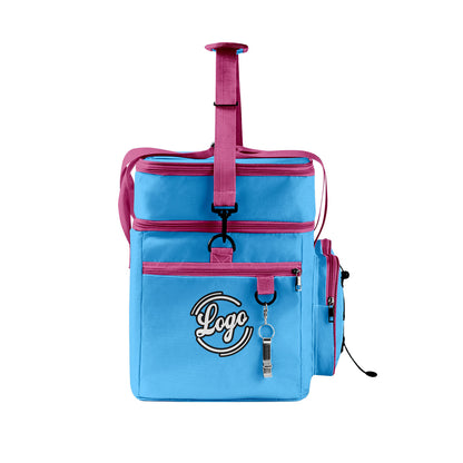 Portable Double Layer Cooler Bag - Waterproof Insulated Picnic Tote for Camping & Family Outings Blue Pink