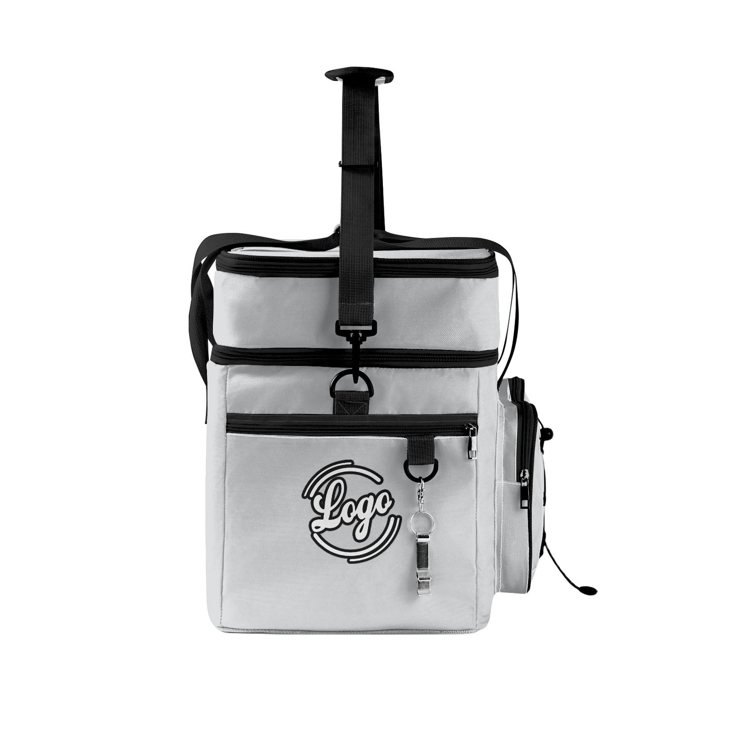 Custom Grey Black All-Over Print Double Layer Insulated Cooler Bag - Waterproof 600D Oxford Picnic Tote for Team Events & Outdoor BBQ