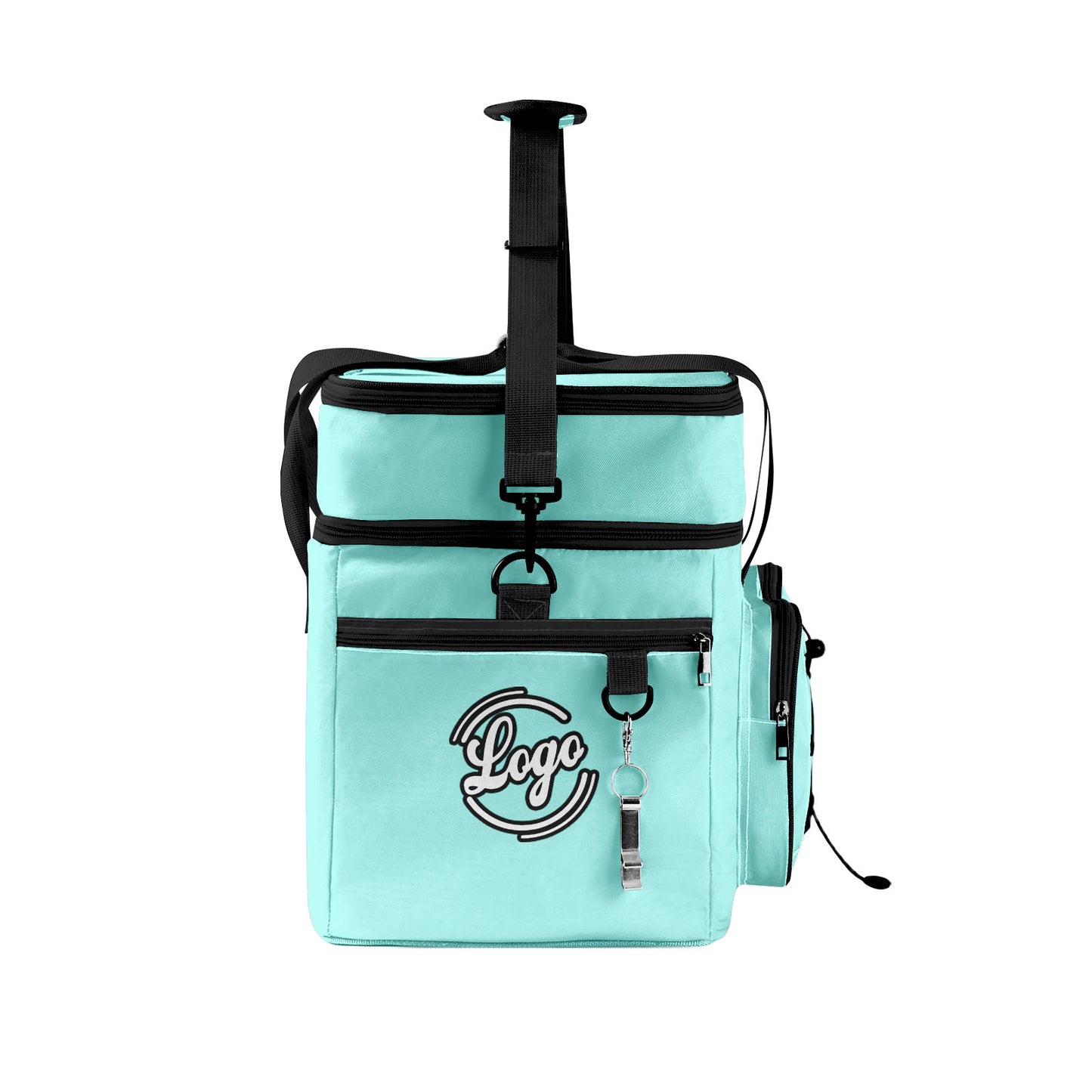Custom Cyan Black All-Over Print Double Layer Insulated Cooler Bag - Waterproof 600D Oxford Picnic Tote for Team Events & Outdoor BBQ