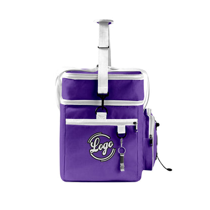 Custom Purple White All-Over Print Double Layer Insulated Cooler Bag - Waterproof 600D Oxford Picnic Tote for Team Events & Outdoor BBQ