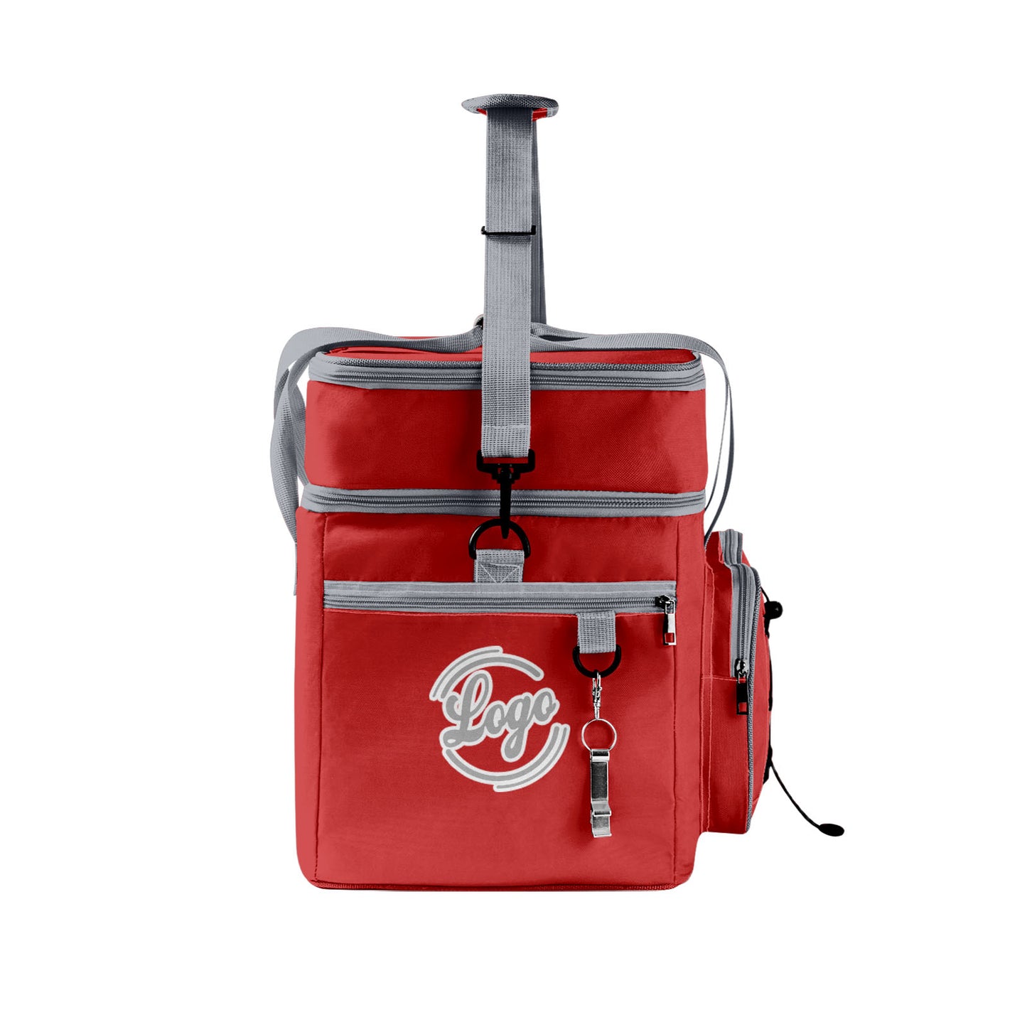 Custom Red Grey All-Over Print Double Layer Insulated Cooler Bag - Waterproof 600D Oxford Picnic Tote for Team Events & Outdoor BBQ