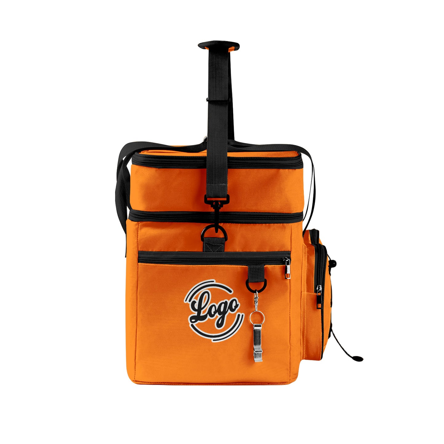 Custom Orange Black All-Over Print Double Layer Insulated Cooler Bag - Waterproof 600D Oxford Picnic Tote for Team Events & Outdoor BBQ