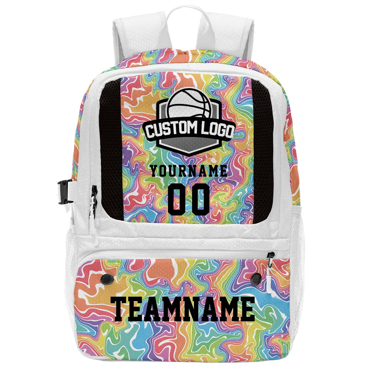 Custom White Basketball Soccer Backpack Personalized Player Names - Numbers & Team Logo #150-BP-0914-0027