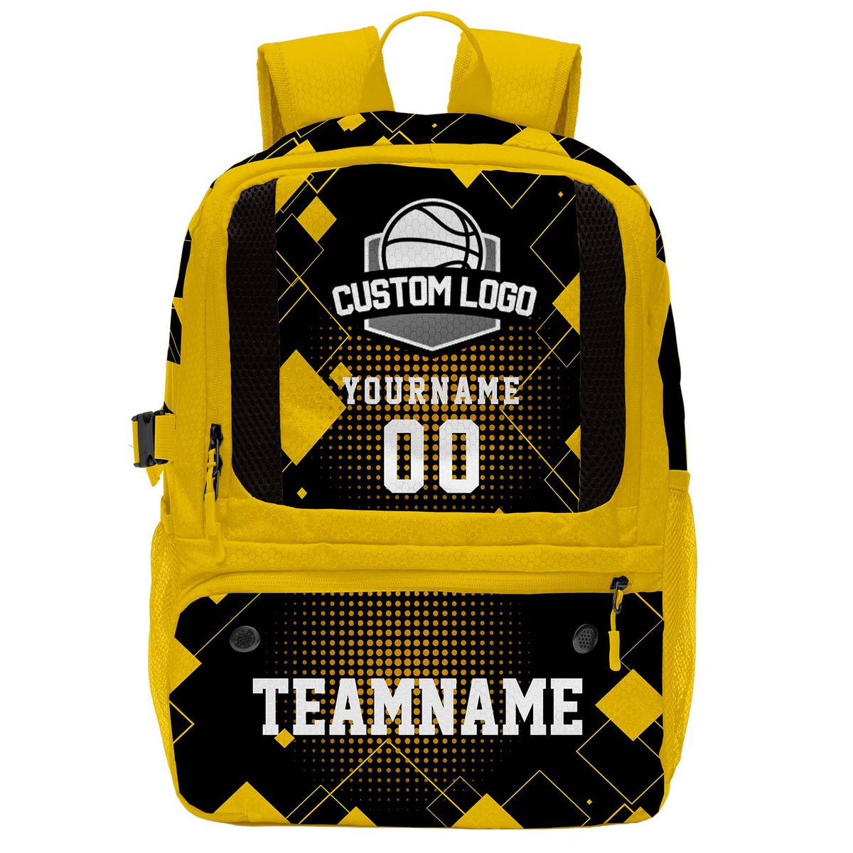 Custom Yellow Basketball Soccer Backpack Personalized Player Names - Numbers & Team Logo #150-BP-0914-0034