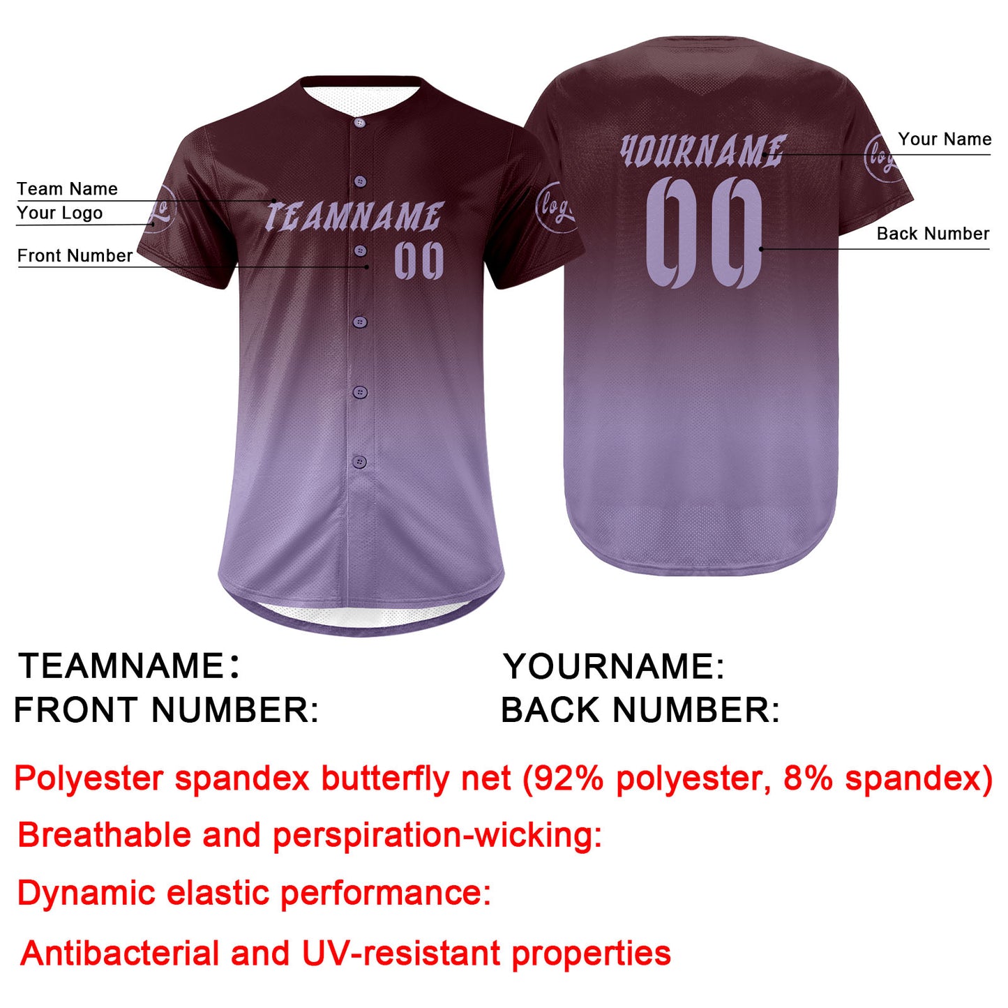 Custom Brown Purple Baseball Jersey Personalized Gradient Team Uniforms Shirt with Name Number