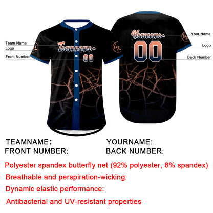 Custom Black Navy Blue Llight Orange Baseball Jersey Personalized Gradient Team Uniforms Shirt with Name Number