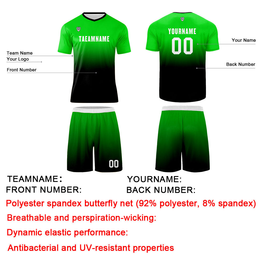 Custom Green Black Uniform Jersey Kids Adults Personalized Set Jersey Shirt
