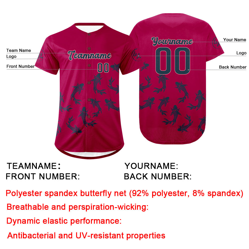 Custom Bright Pink Dark Blue Baseball Jersey Personalized Gradient Team Uniforms Shirt with Name Number